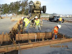 Placing concrete for planter area curbs
